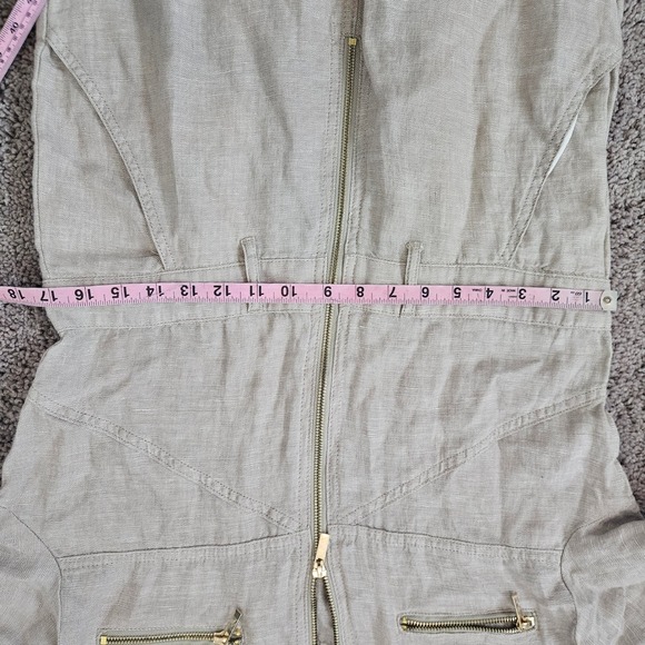 We Wore What Womens Linen Utility Jumpsuit Size M Boiler Suit Zip Front Neutral - Picture 6 of 12